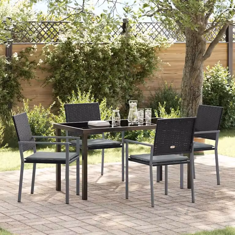 Set da pranzo per giardino e terrazzo vidaXL in polyrattan moderno, 7 pezzi, Nero, Grigio e Antracite