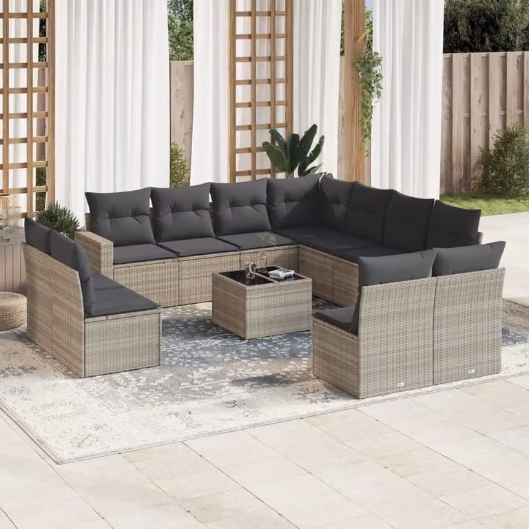 Maison Exclusive - Set Divano Giardino 12 pz con Cuscini Grigio Chiaro Polyrattan