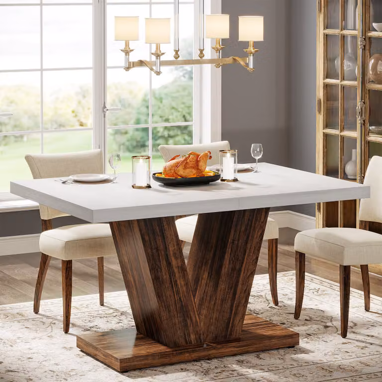 Tavolo da pranzo per 4 persone Tribesigns, tavolo da pranzo da cucina bianco con base robusta, tavolo da pranzo in legno da cascina per casa, sala da pranzo, cameretta