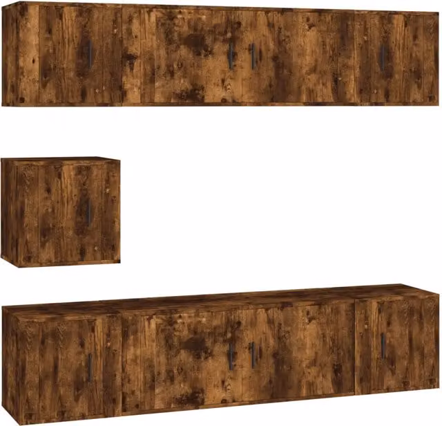 Set di Mobili Porta TV 7 pz | Armadietto TV | Mobile Porta TV Rovere Fumo in Legno Multistrato