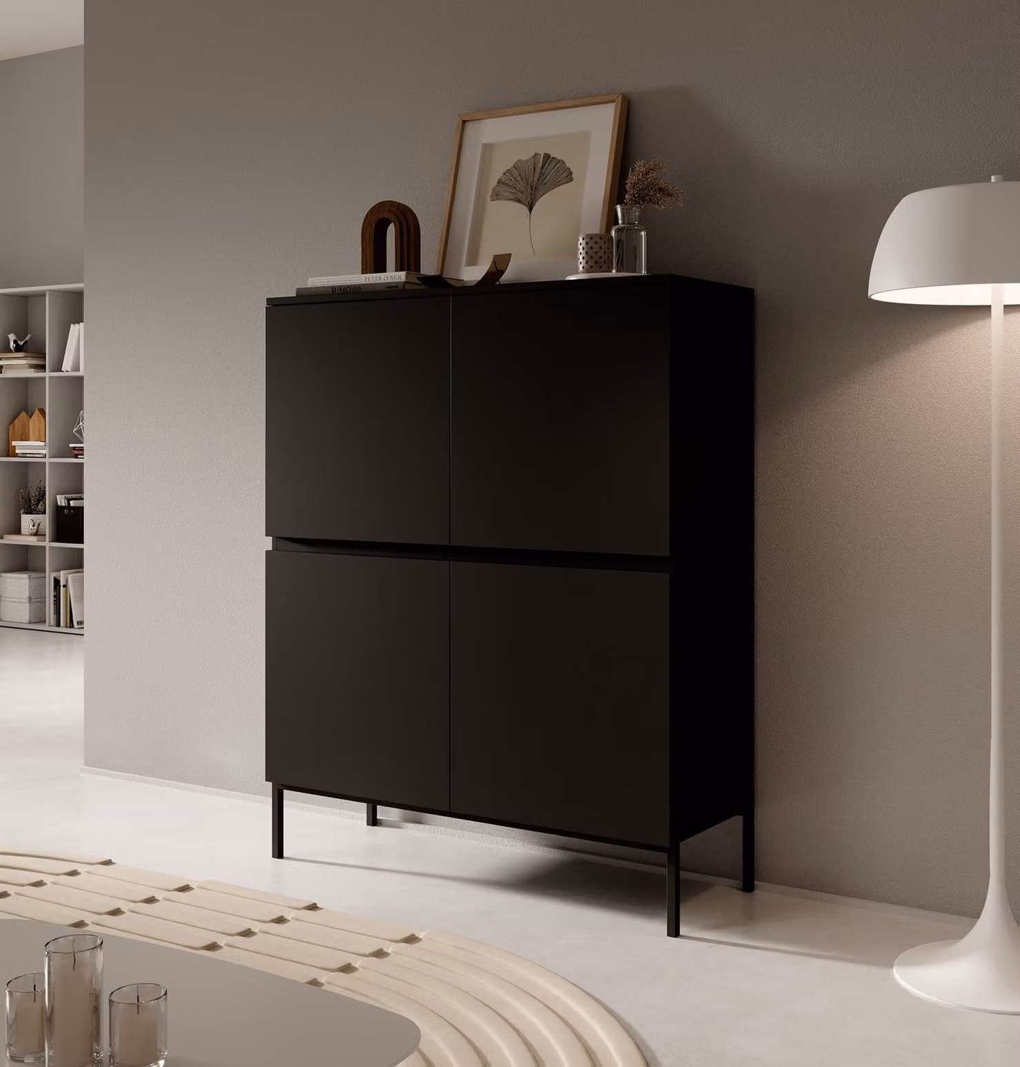 Selsey Highboard Bemmi - Credenza alta a 4 ante, nera, 100 cm