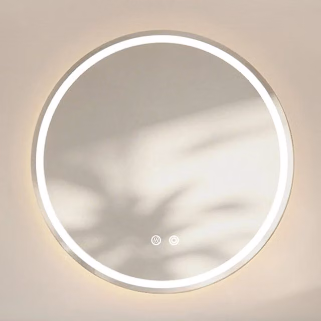 Specchio da bagno Minimal con LED, installazione a parete, luce dimmerabile e 3 temperature colore, antiappannamento, L: 80 cm, H: 80 cm, Colore: silver/white