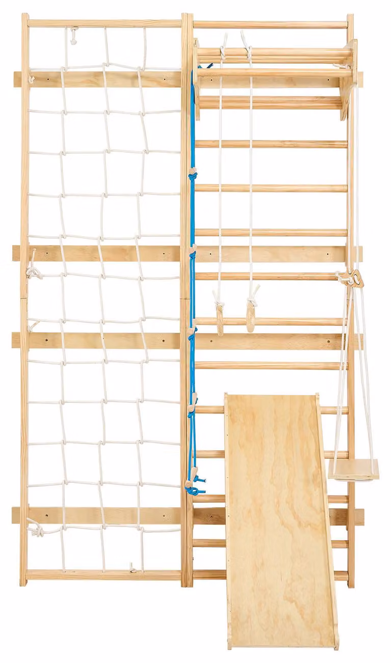SucceBuy Parete scalata svedese 8 in 1: gioco da arrampicata in legno a 12 gradini, resistente fino a 100 kg, struttura da arrampicata per interni con tavola da arrampicata, anelli da ginnastica, barra per trazioni, scala a muro, scivolo e altalena
