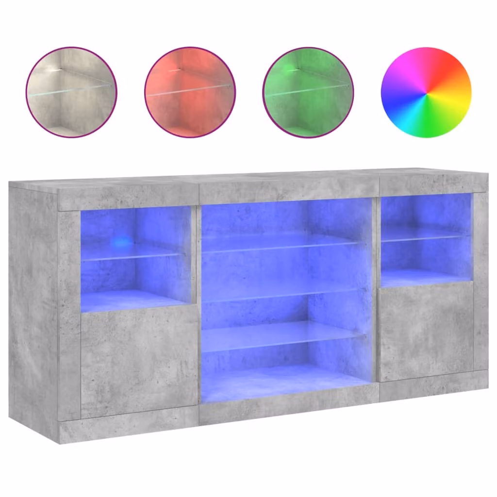 Credenza con Luci LED Grigio Cemento 142,5x37x67 cm