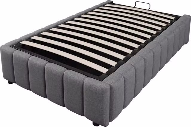 Letto imbottito 90x200 cm con contenitore idraulico, senza testiera, senza materasso, grigio