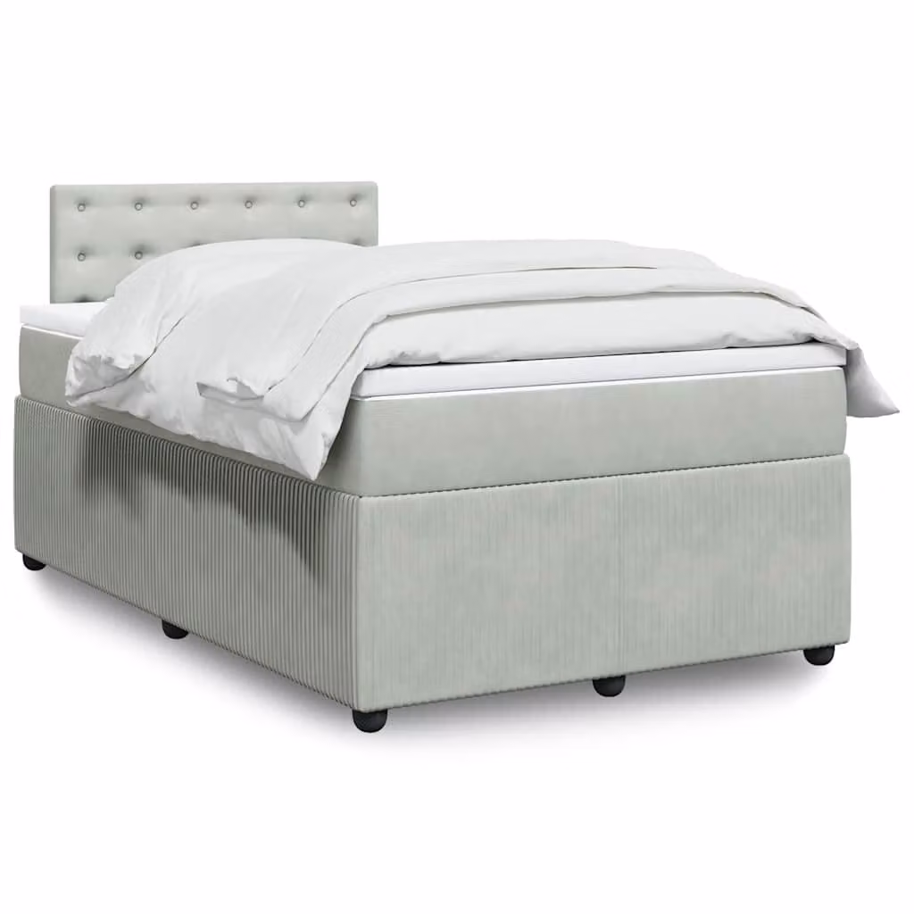 vidaXL Giroletto a Molle con Materasso Ibrido in Velluto Grigio e Bianco L/P/H: 120 x 200 cm