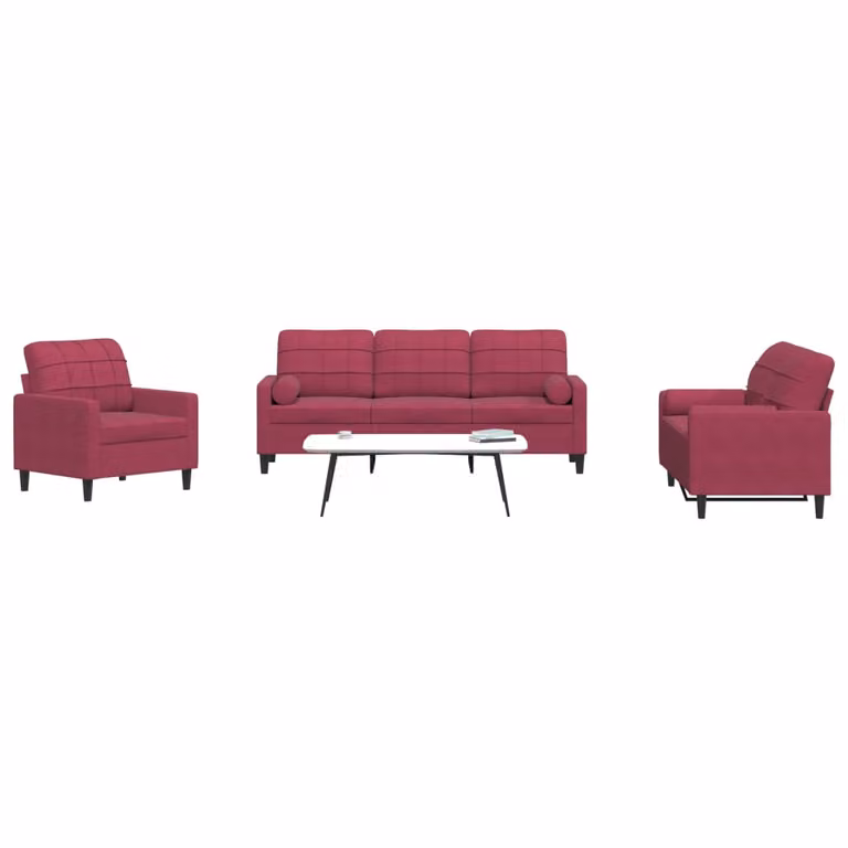 Set di divani 3 pezzi vidaXL in velluto rosso con cuscini e struttura in metallo per il tuo soggiorno