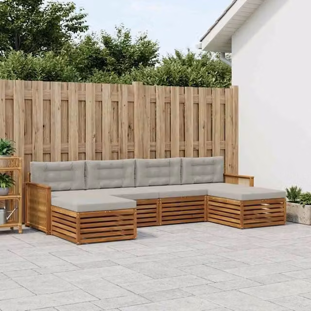Set di divani da esterno 6 pz Naturale e Grigio Chiaro 3383689