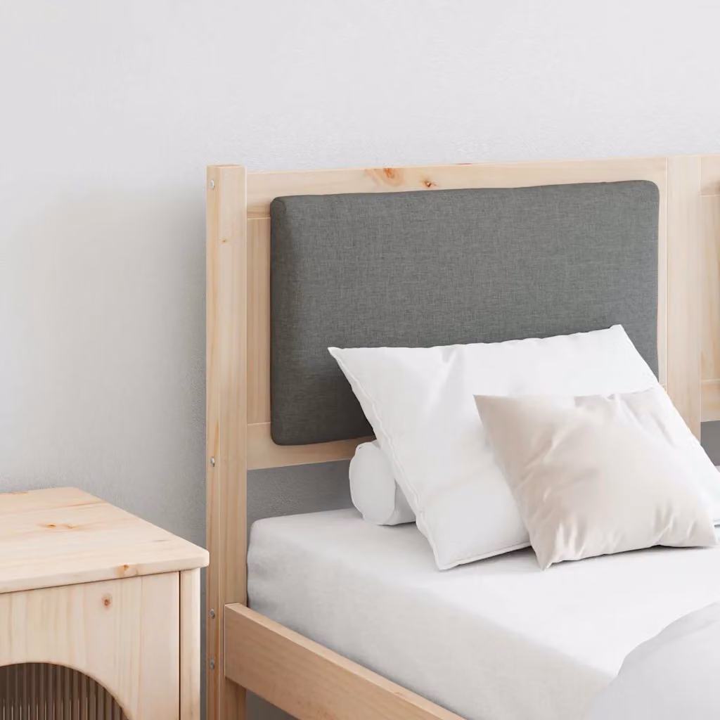 Testiera per letto imbottita vidaXL in legno di pino massello e tessuto, colore marrone e grigio, stile minimalista