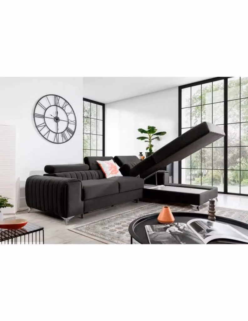 Divano ad angolo destro MEUBLORAMA antracite con funzione letto e poggiatesta regolabile, L 278 x P 205 x H 92 cm – 2