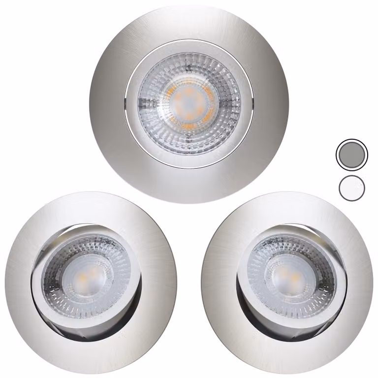 Set di 3 faretti LED da interno, stile scandinavo, 230V, 4,3W, luce calda, orientabili, diametro 68-75mm. Adatti per il bagno. Indice di resa cromatica (CRI) 90, 350 lumen, 3000K, diametro 68mm. Design in acciaio inossidabile. Faretti LED da incasso, lamp