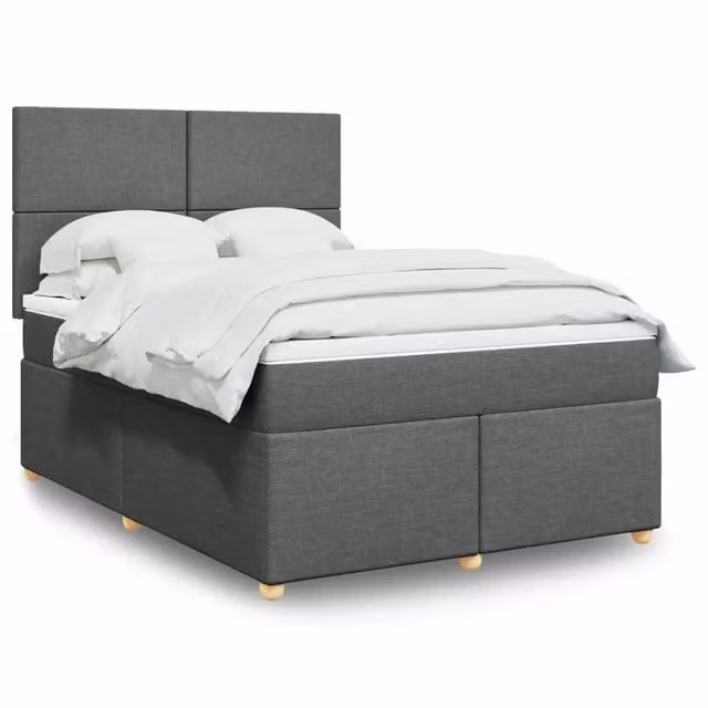 Letto Ibrido vidaXL con Giroletto a Molle e Materasso in Tessuto Grigio e Bianco L/P/H: 140 x 190 cm