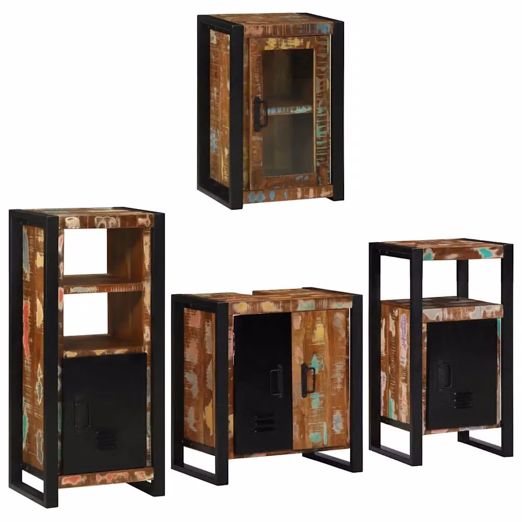 vidaXL Set di mobili per il bagno in stile industriale con pensile in legno e metallo nero