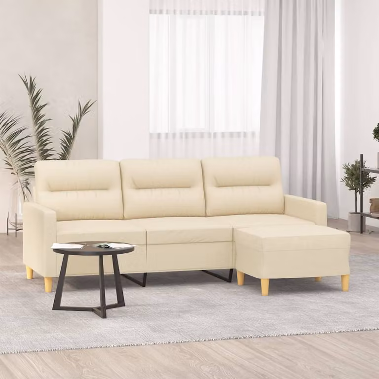 vidaXL Divano a 3 Posti Moderno con Poggiapiedi Beige in Tessuto L: 198 cm, P: 80 cm, H: 77 cm