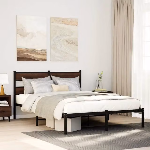 Struttura Letto con Testiera Design Mania in Rovere Marrone L: 140 cm, P: 190 cm, H: 91.5 cm