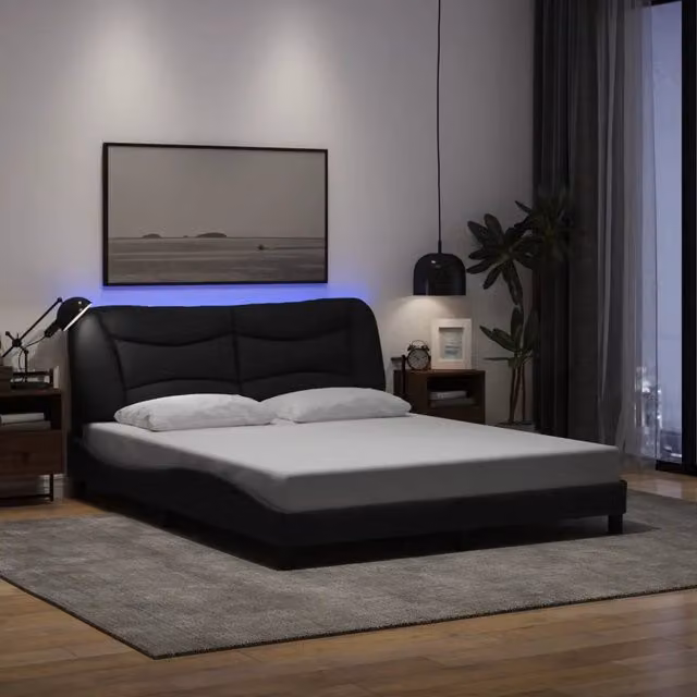 Giroletto vidaXL Hvar Nero in Tessuto con Illuminazione LED e Porta USB L/P: 160 x 200 cm – 1
