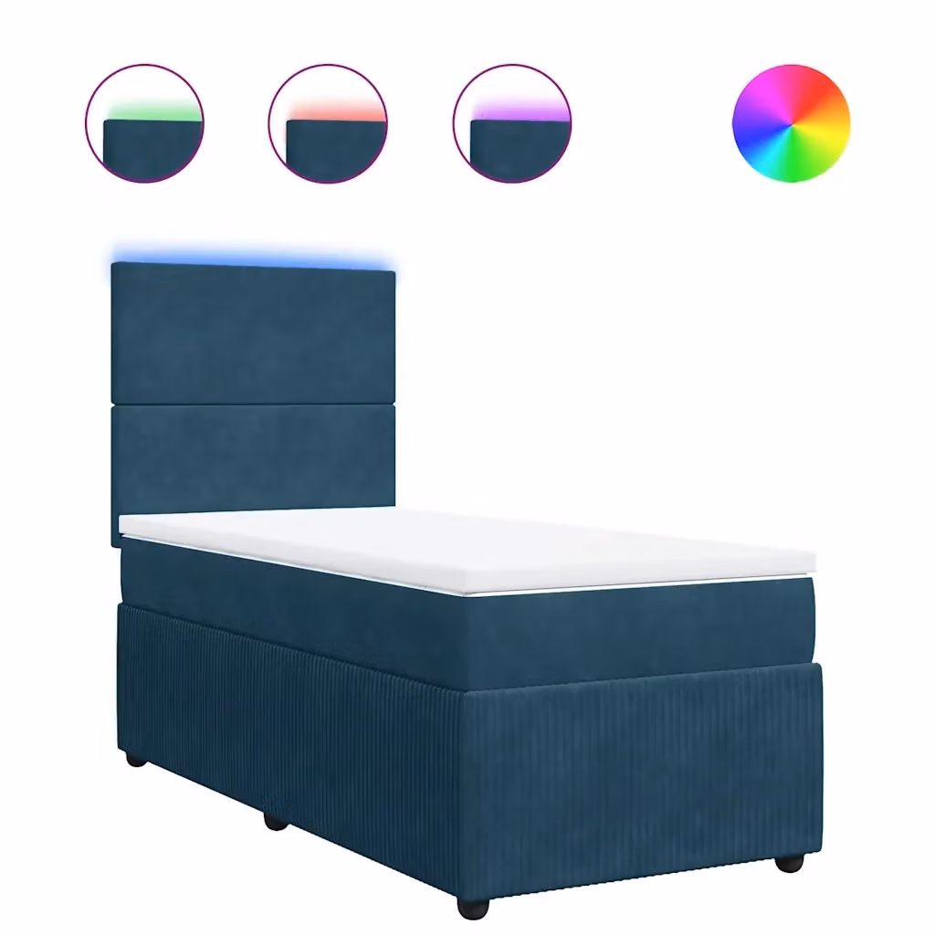 vidaXL Letto Ibrido con Materasso in Velluto Blu e Bianco, L/P/H: 90 x 200 cm – 2