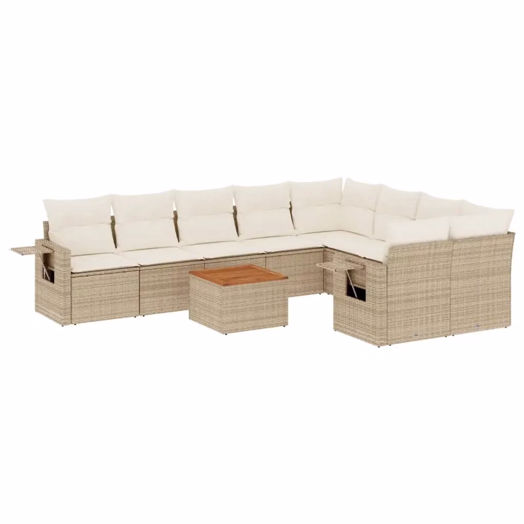 vidaXL Set Divano da Giardino 10 pz in Polyrattan con Cuscini Beige e Tavolino da Esterno – 2