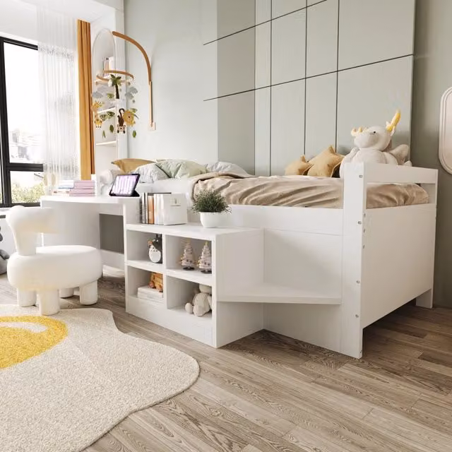 letto singolo legno bianco 132.5 x 204 cm