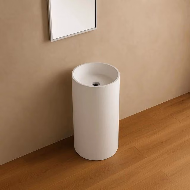 Lavabo free standing klaus in artificial stone bianco opaco tondo circolare design moderno *** confezione 1