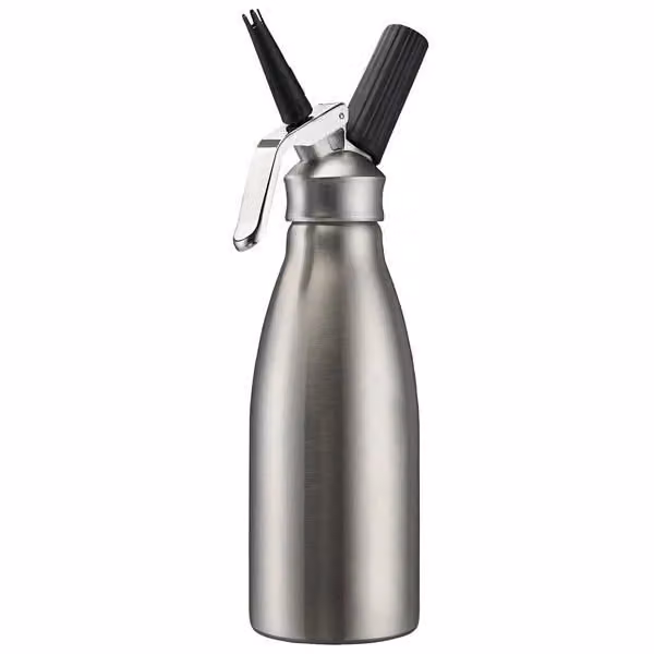 Sifone per panna montata Kayser in acciaio inox color argento con 2 beccucci neri, 1 l – 2