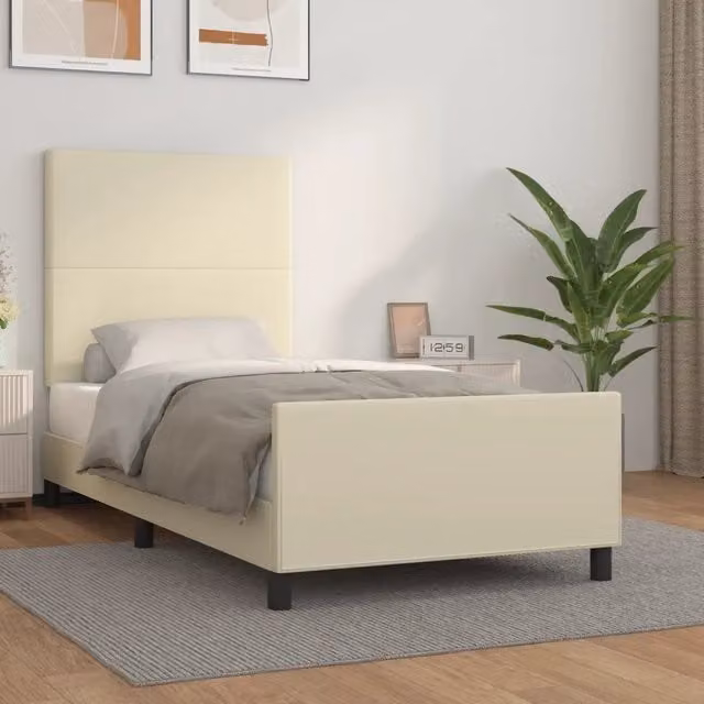 Giroletto con Testiera-Struttura Letto con testiera Crema 90x200 cm in Similpelle 173715