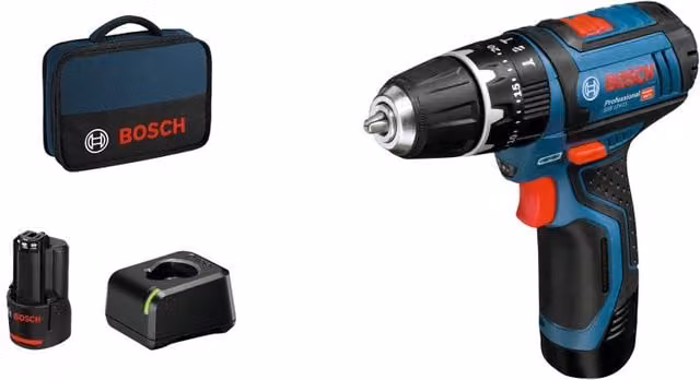 Trapano a percussione e avvitatore a batteria Bosch Professional GSB 12V-15 blu con 2 batterie da 2Ah e borsa morbida – 1