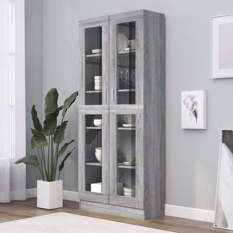 Vetrina Mobile vidaXL in Legno e Vetro Grigio, L: 82,5 cm, P: 30,5 cm, H: 185 cm