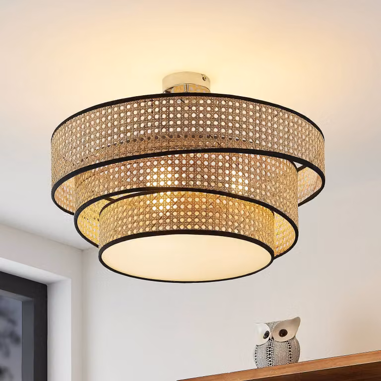 Plafoniera soffitto Elowen Lucande, dimmerabile, Legno chiaro, Soggiorno / Sala da pranzo, bambù, Moderno, Plafoniera