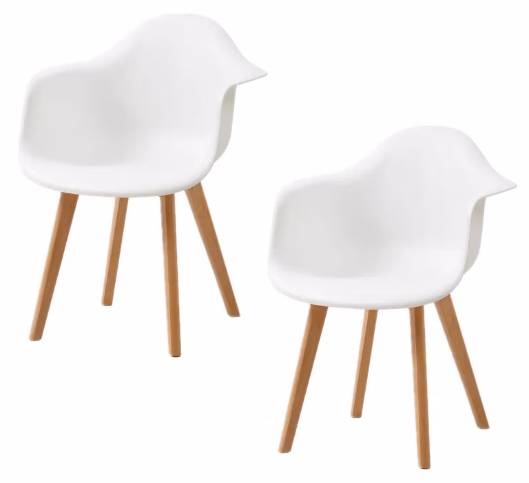 Set di 2 sedie da pranzo - Sedie in plastica dal design moderno - Struttura in metallo - Non imbottite - Da montare - Design minimalista - Bianco