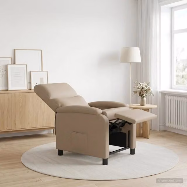 Poltrona reclinabile relax in similpelle color cappuccino con braccioli per soggiorno o ufficio 644057 – 1