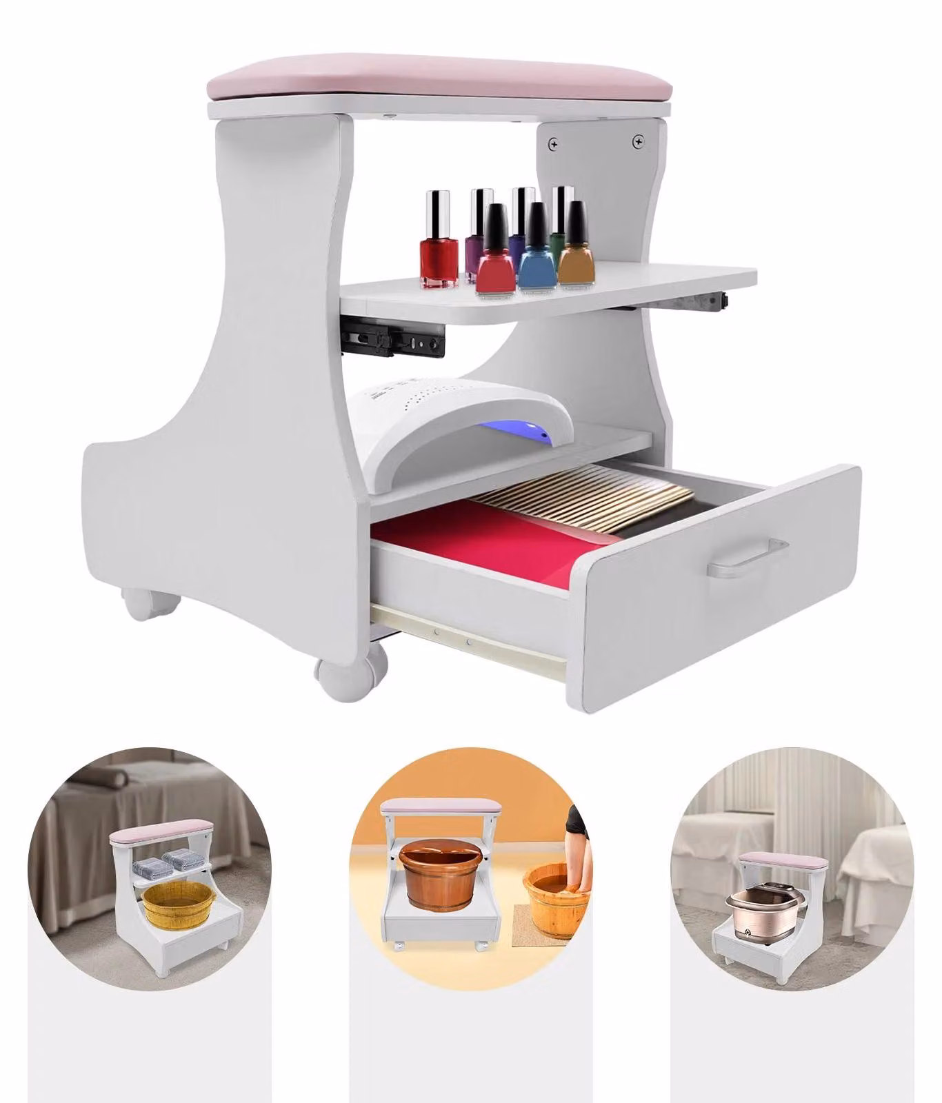 Panca per pedicure - Panca per manicure - Sgabello per salone di bellezza - Poltrona per manicure - Panca per pediluvio con ruote - Capacità: 20 kg