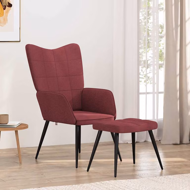 Sedia Relax con Sgabello vidaXL in Tessuto Rosso con Struttura in Metallo e Imbottitura in Schiuma