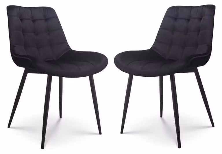Set di 2 sedie in stile scandinavo, con seduta imbottita in tessuto, gambe in metallo nero, dimensioni 54x61x84 cm