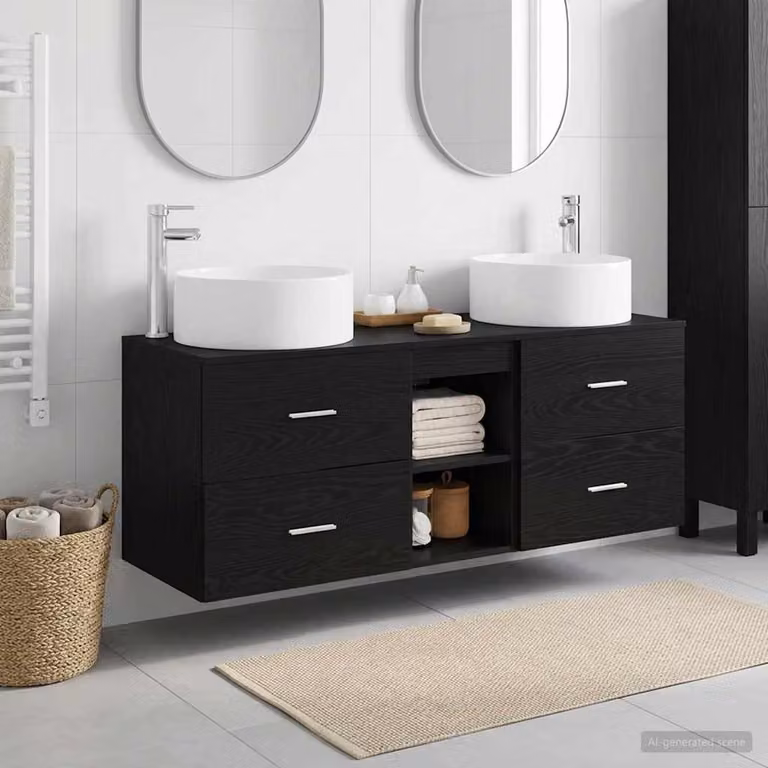 Set di mobili per il bagno vidaXL in 3 pezzi nero opaco con finiture argento L/P/H: 129 x 44,5 x 80 cm