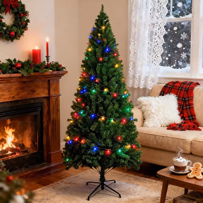 ZMH Albero di Natale artificiale 210 cm Con 2 metri di lunghezza luci colorate 20LED luci fiabesche albero di Natale a batteria aghi in PVC per uso interno