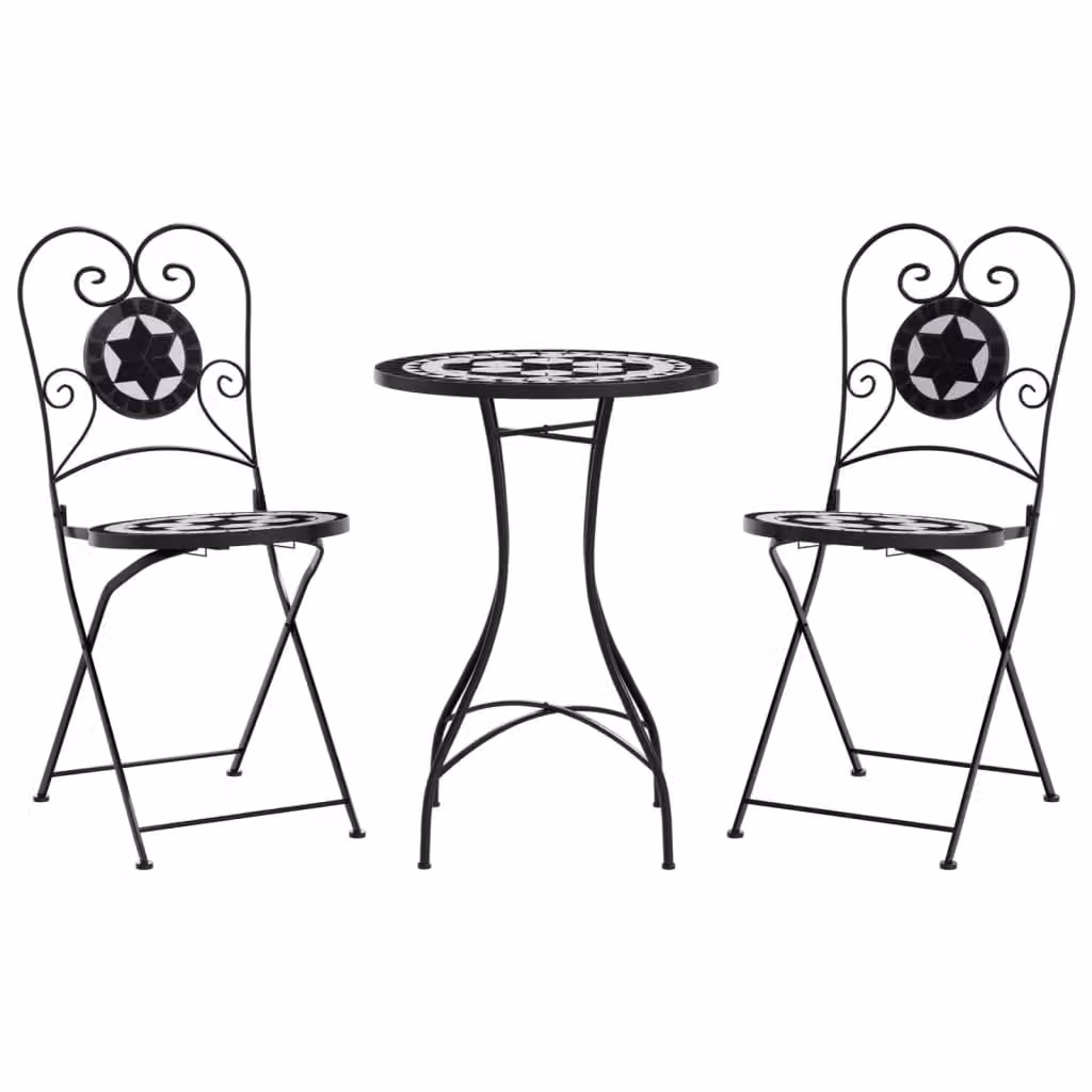 Set da Bistrot con Mosaico Nero e Bianco in Ferro e Ceramica