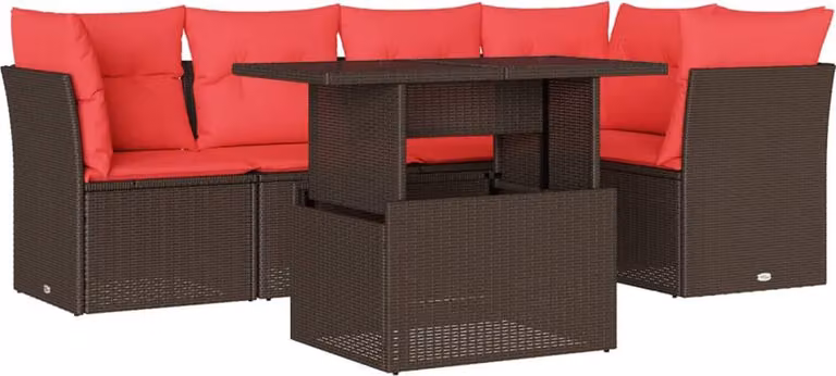Set Divani da Giardino 6 pz con Cuscini Marrone in Polyrattan