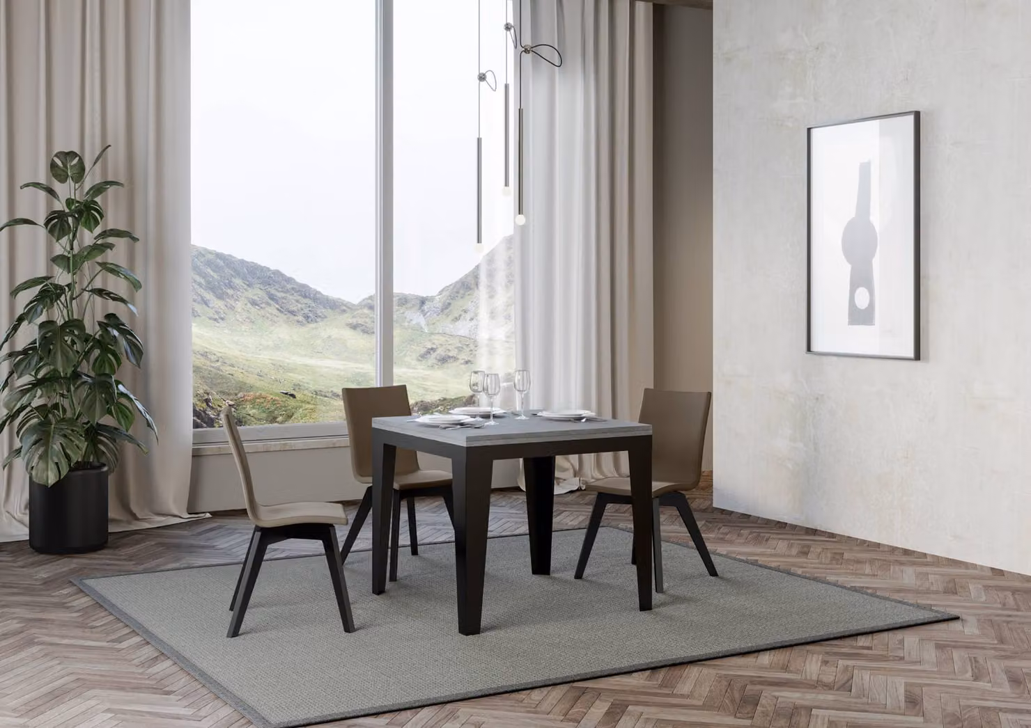 ITAMOBY - Tavolo apribile 90/180x90 cm Flame Libra cemento telaio antracite