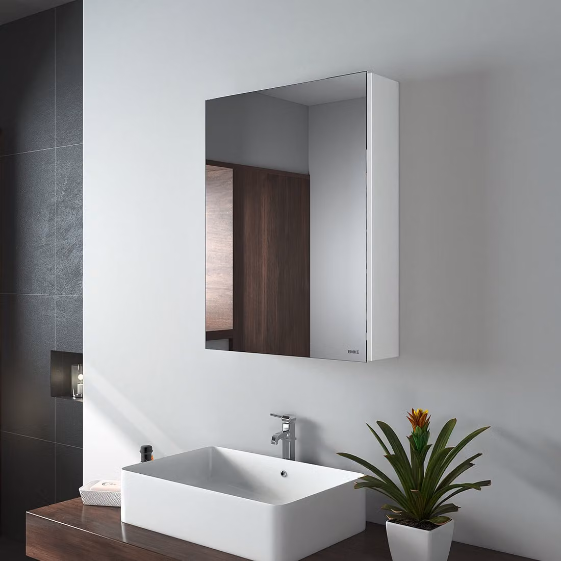 EMKE, mobiletti da bagno con specchio, 50 x 65 cm, colore bianco. Mobiletto con specchio su entrambi i lati