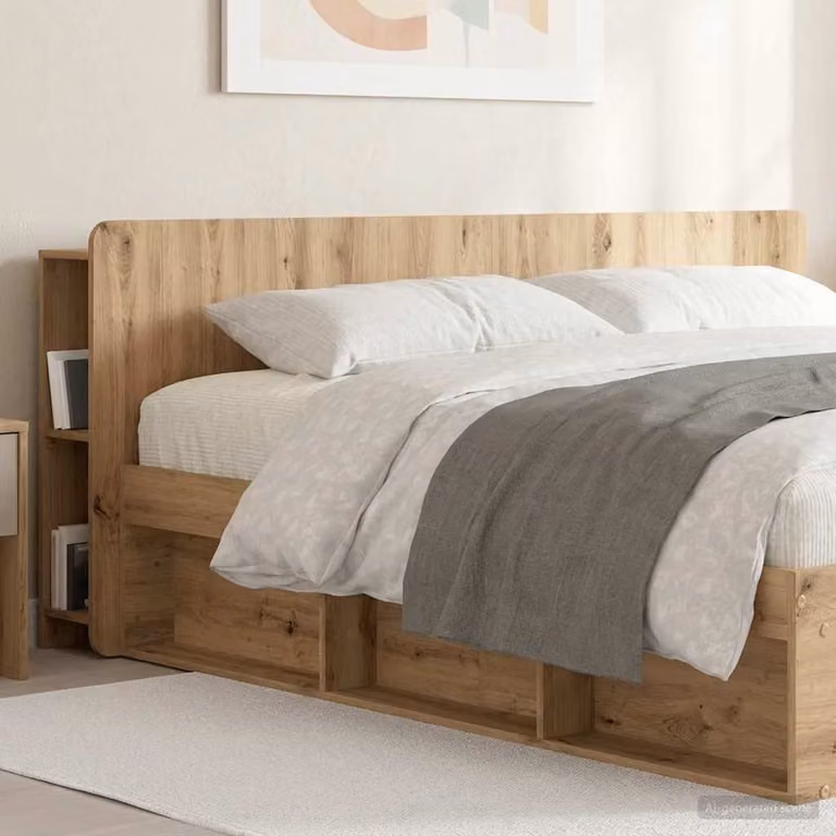 Testata del letto moderna vidaXL in legno color marrone con ripiani integrati L: 215 cm, H: 80 cm, P: 18,5 cm