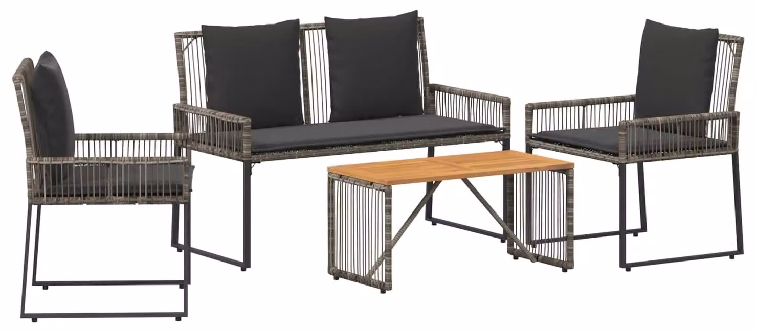 Set di Mobili da Esterno 9 pcs Grigio e Grigio Scuro polyrattan