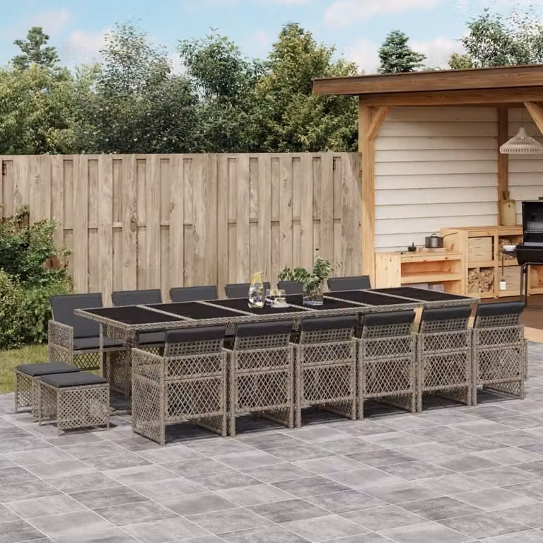 Maison Exclusive - Set da Pranzo da Giardino 17pz con Cuscini Grigio in Polyrattan