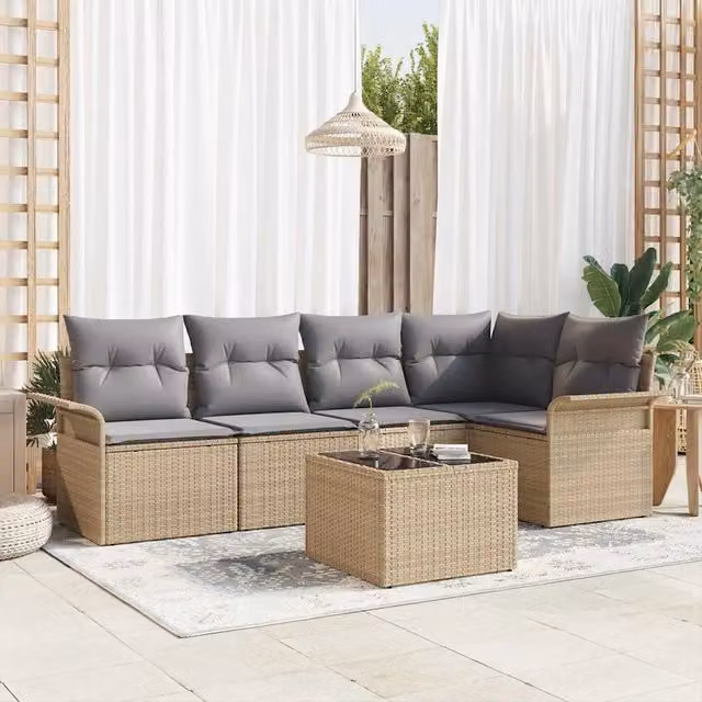 Set Divano da Giardino 6 pz Beige polyrattan 3345370