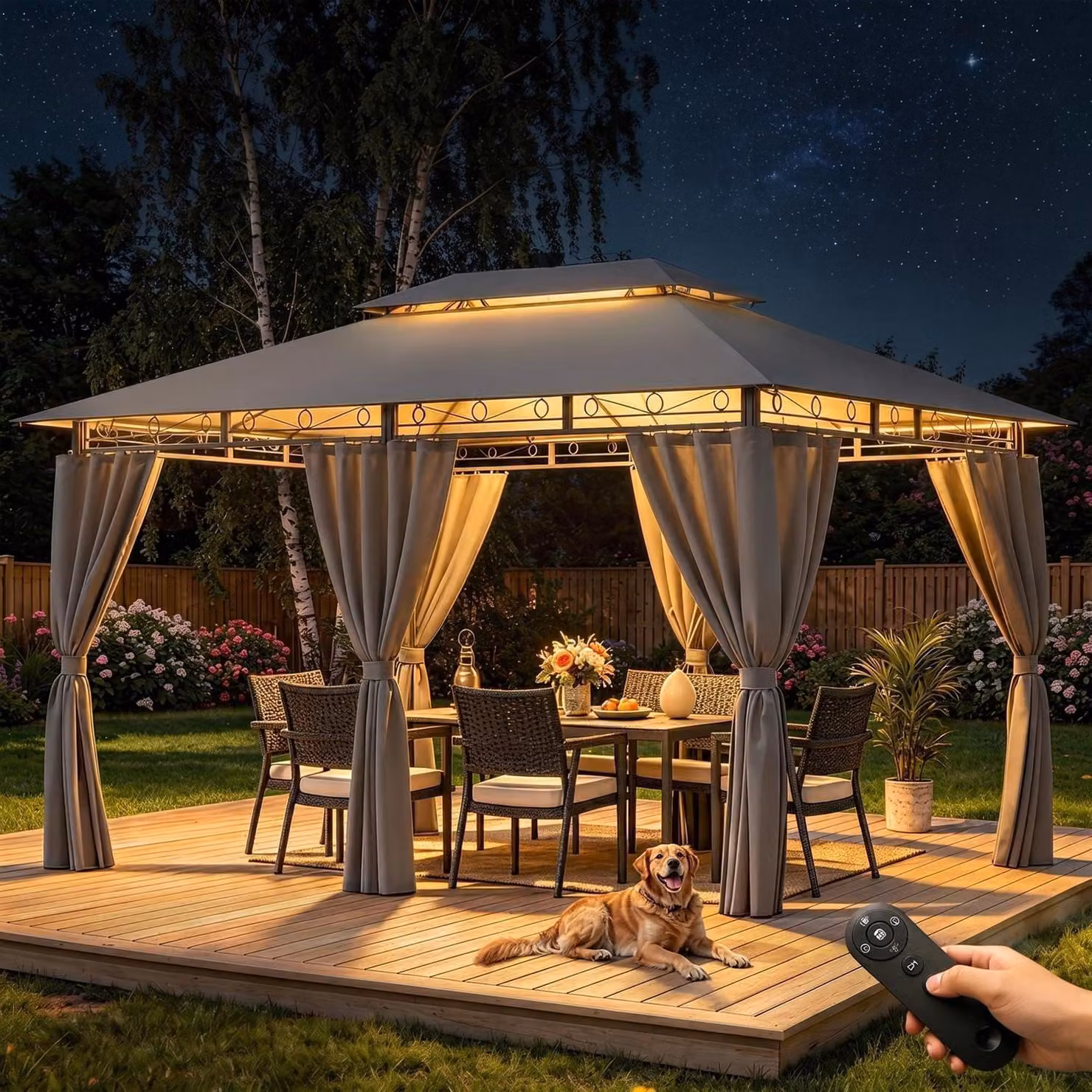 Gazebo da giardino 3x4 metri, impermeabile, stabile, con tetto a doppia falda e pareti laterali, protezione UV 50+, colore grigio, struttura in metallo