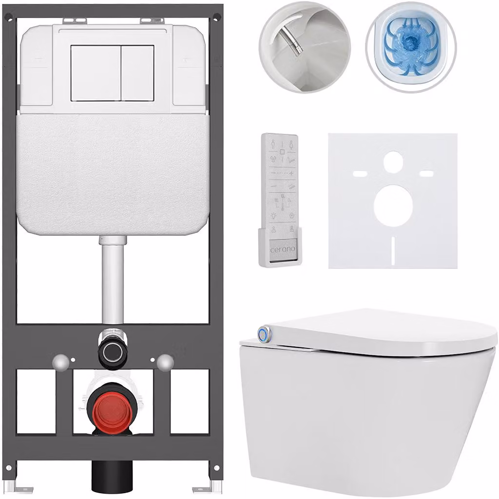 Water WC sospeso con bidet Basic/Cronus Premium - bianco lucido - pulsante WC Maxio/Bianco - sospeso - installazione a parete - 59,3x38,4 cm