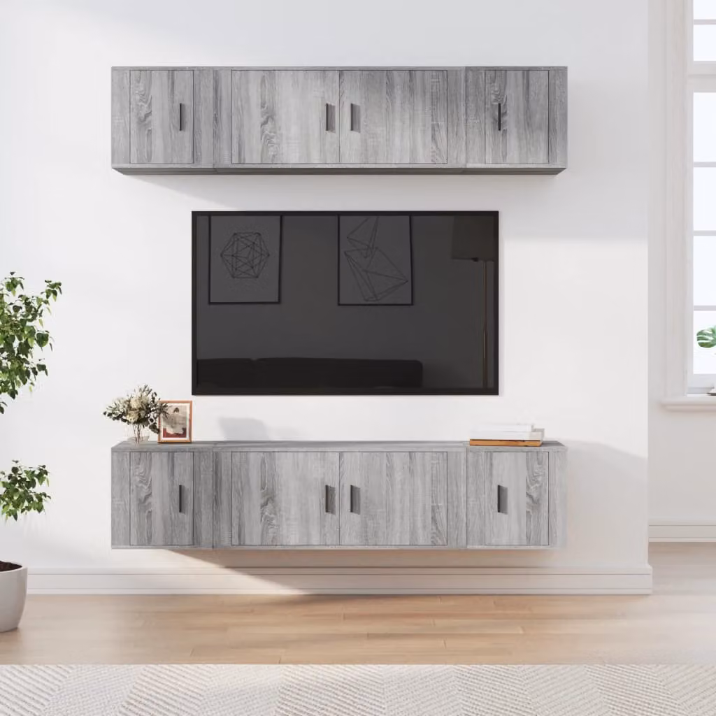 Set di mobili porta TV da parete vidaXL in legno e MDF, 6 pezzi, Grigio opaco