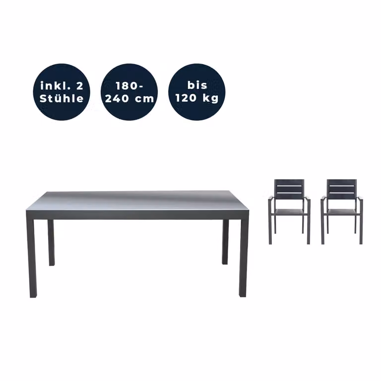 Home Deluxe - Tavolo da giardino allungabile - SOL - ca. 180 (240) x 90 x 75 cm - incl. 2 sedie, incl. accessori I Mobili da giardino tavolo allungabile set da balcone