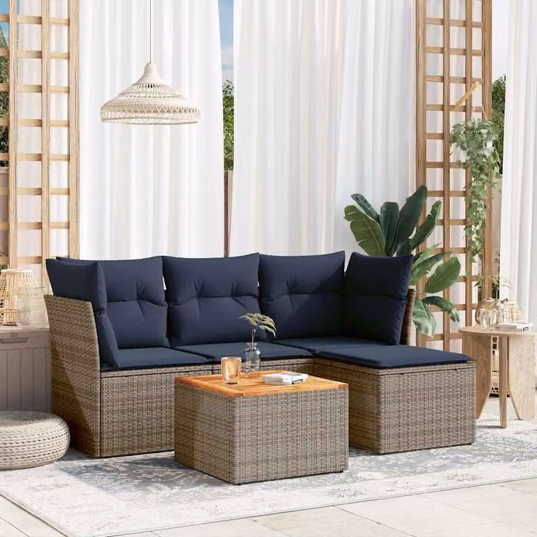 Maison Exclusive - Set di 5 divani da giardino con cuscini, grigio, polyrattan