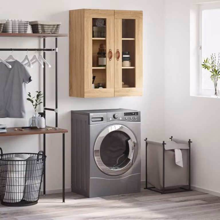 Mobile a parete vidaXL in rovere con ante in vetro per soggiorno o camera da letto L: 69,5 cm, P: 34 cm, H: 90 cm